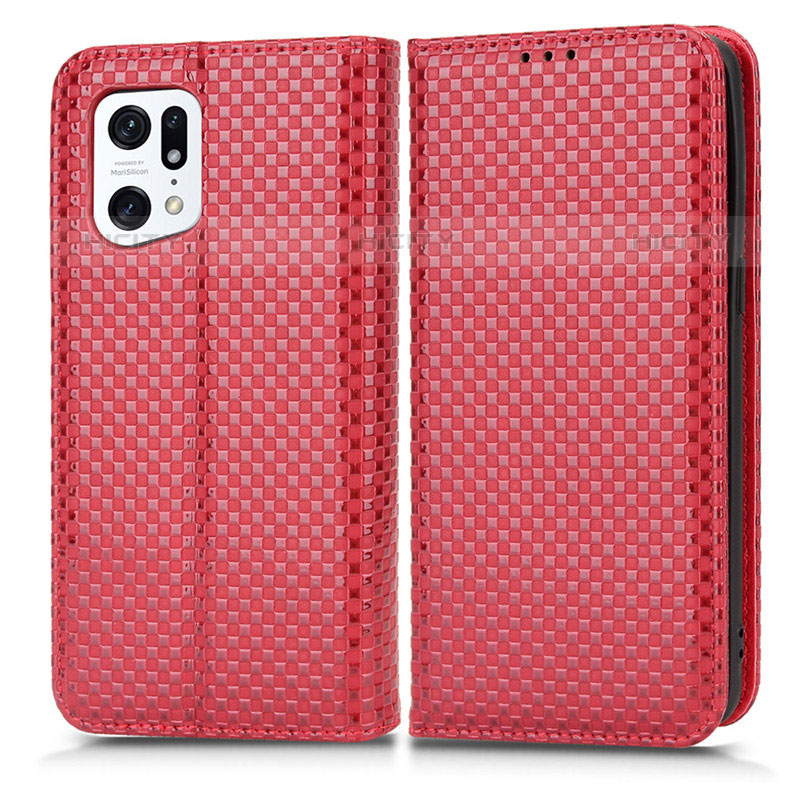 Custodia Portafoglio In Pelle Cover con Supporto C03X per Oppo Find X5 Pro 5G Rosso