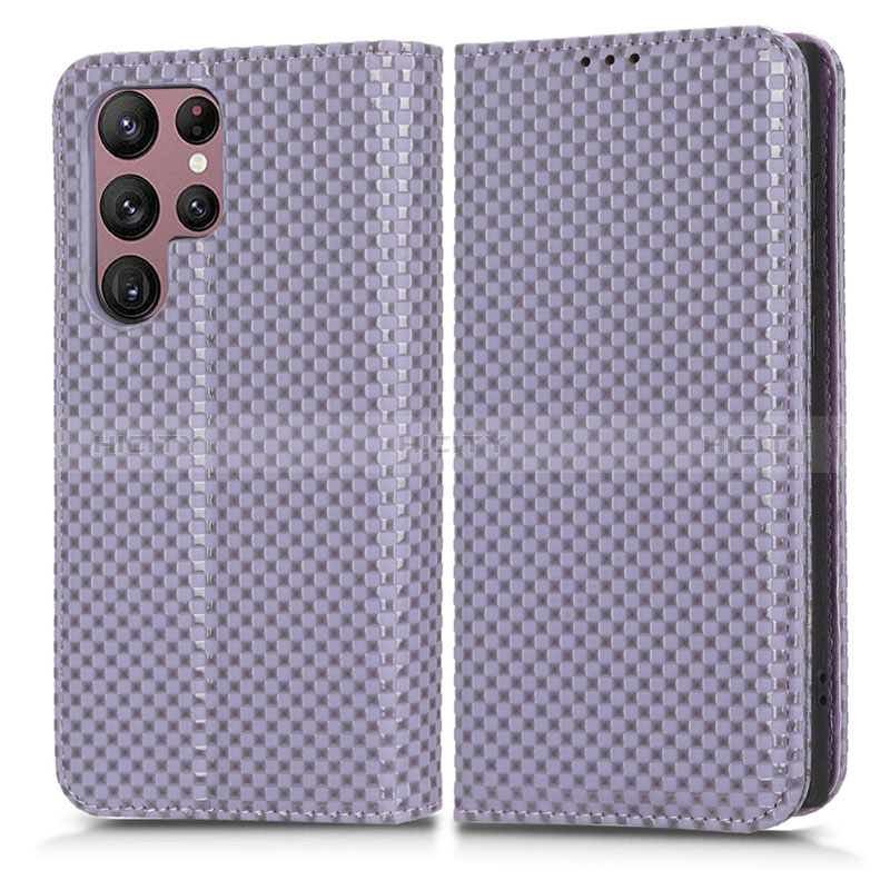 Custodia Portafoglio In Pelle Cover con Supporto C03X per Samsung Galaxy S22 Ultra 5G Viola