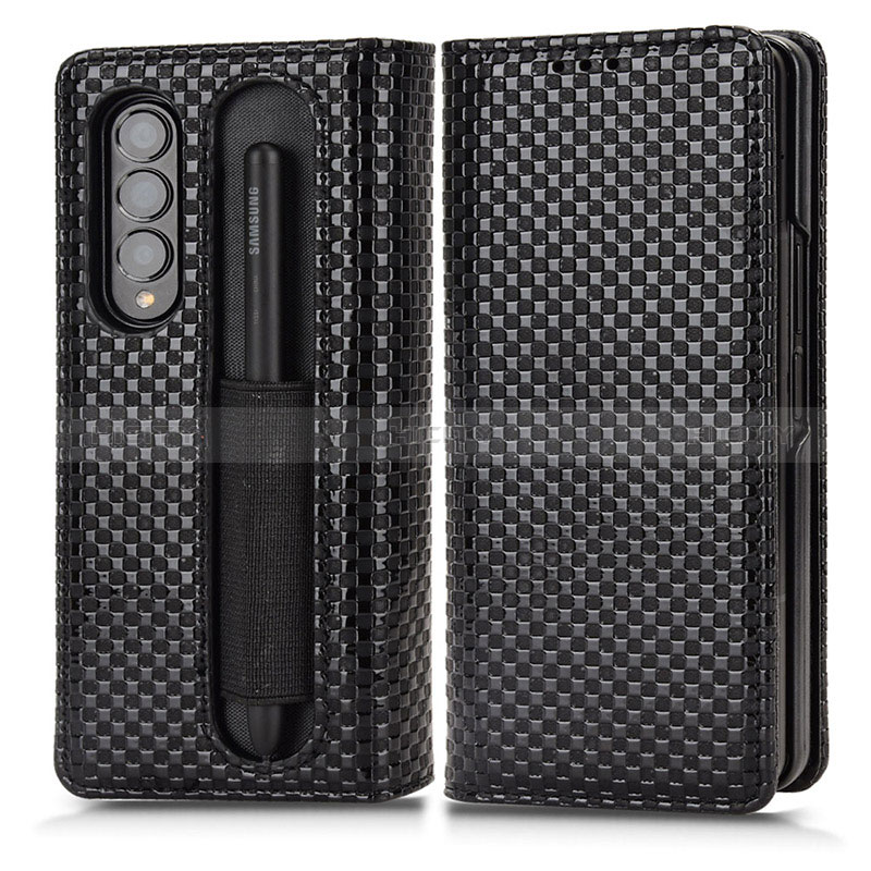 Custodia Portafoglio In Pelle Cover con Supporto C03X per Samsung Galaxy Z Fold3 5G Nero