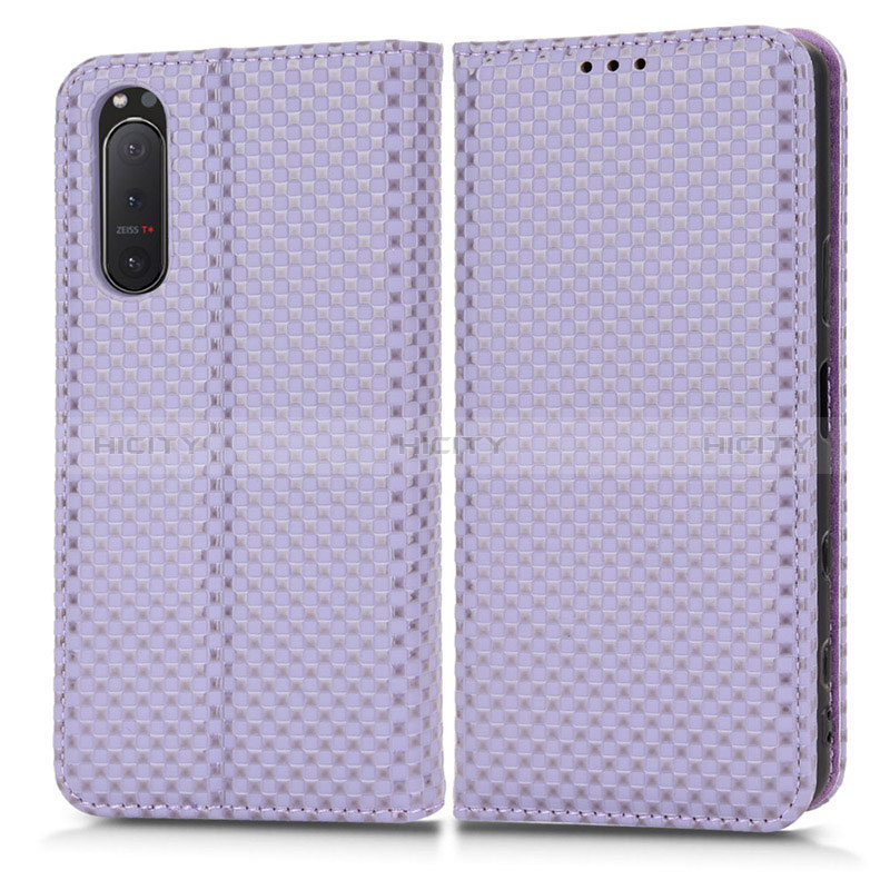 Custodia Portafoglio In Pelle Cover con Supporto C03X per Sony Xperia 5 II Viola