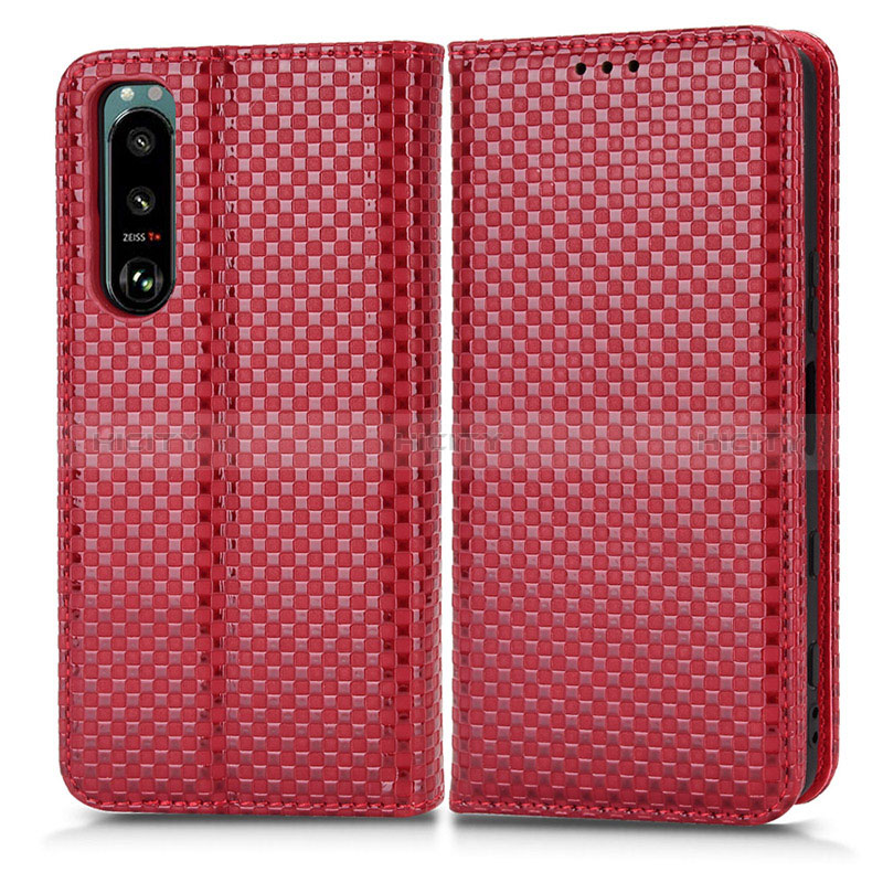 Custodia Portafoglio In Pelle Cover con Supporto C03X per Sony Xperia 5 III SO-53B Rosso