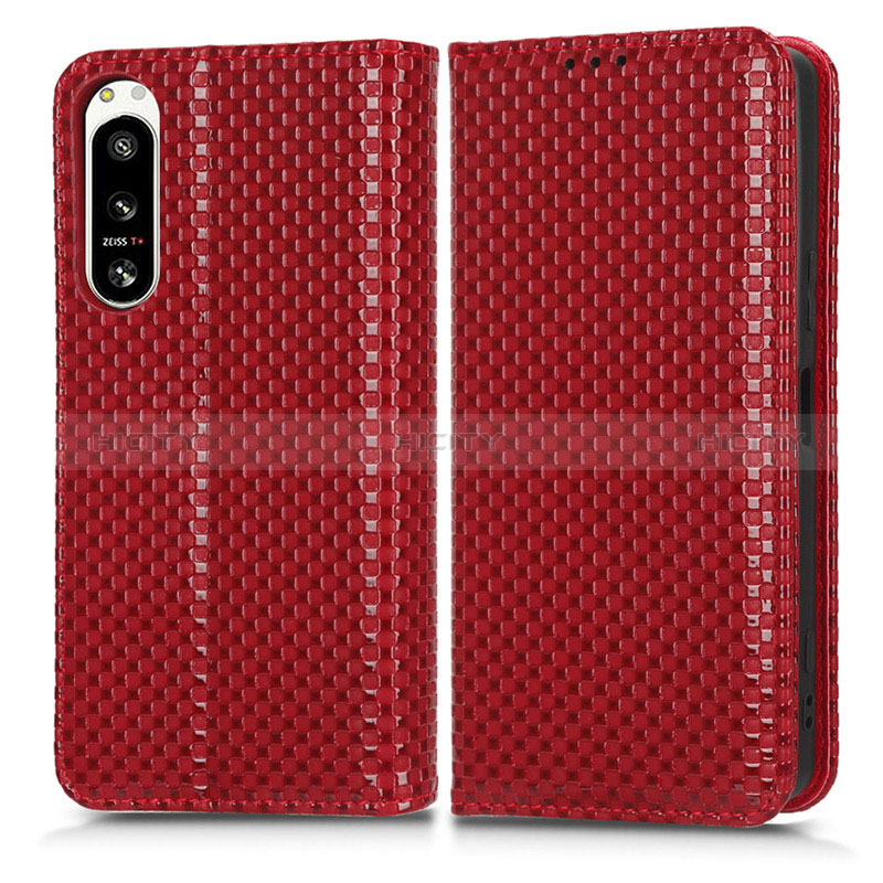 Custodia Portafoglio In Pelle Cover con Supporto C03X per Sony Xperia 5 IV Rosso