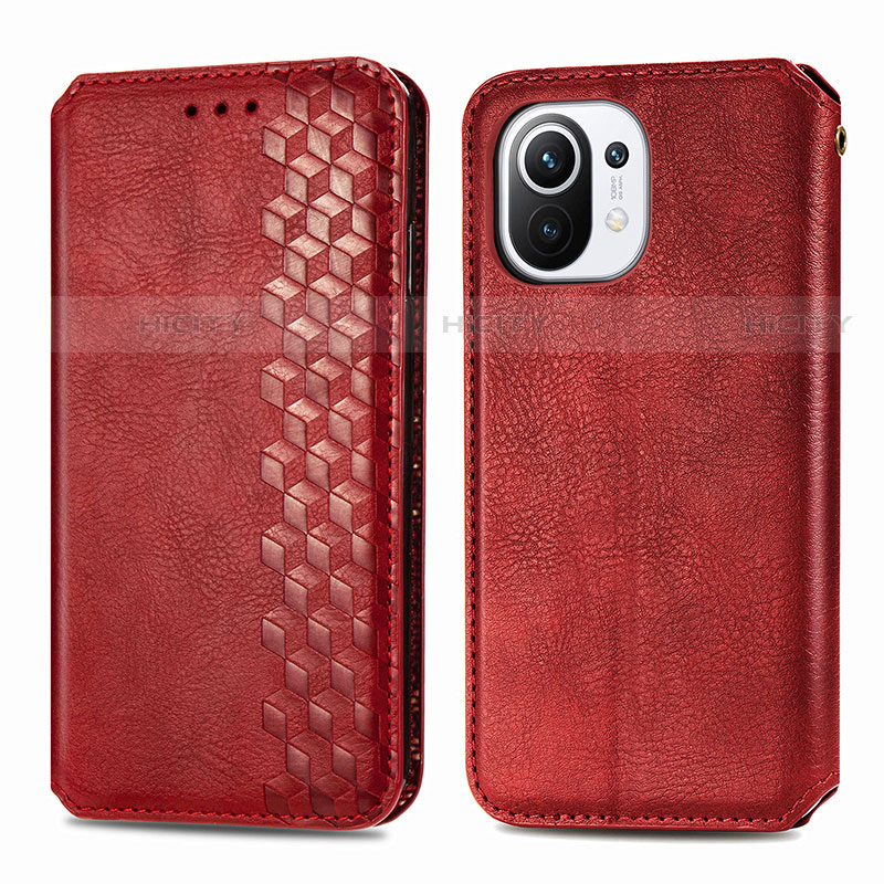 Custodia Portafoglio In Pelle Cover con Supporto C04 per Xiaomi Mi 11 Lite 5G NE Rosso