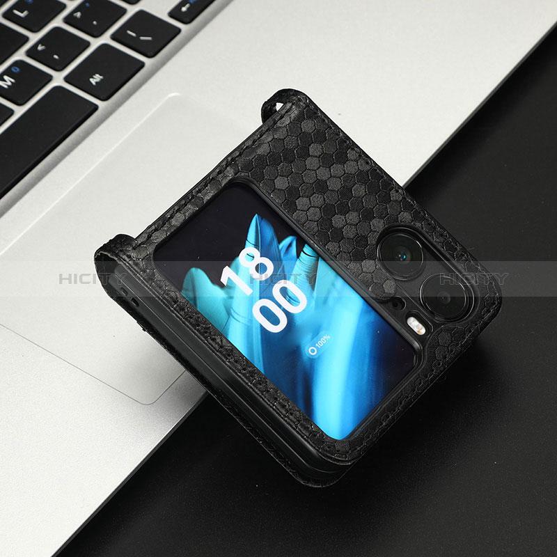 Custodia Portafoglio In Pelle Cover con Supporto C04X per Oppo Find N2 Flip 5G Nero