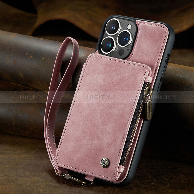 Custodia Portafoglio In Pelle Cover con Supporto C05S per Apple iPhone 13 Pro Oro Rosa