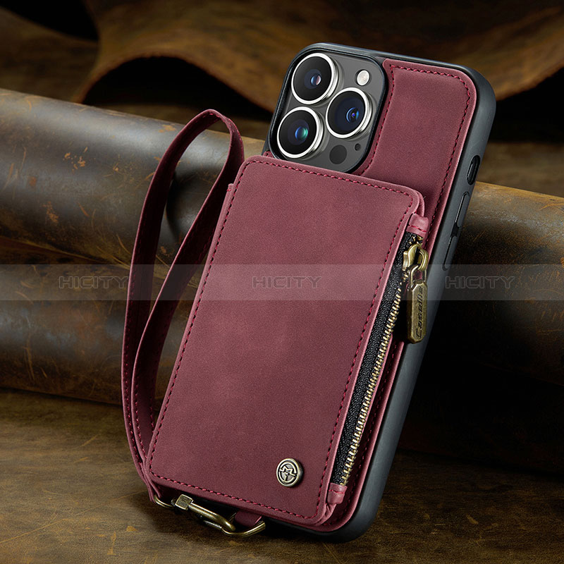 Custodia Portafoglio In Pelle Cover con Supporto C05S per Apple iPhone 14 Pro Rosso