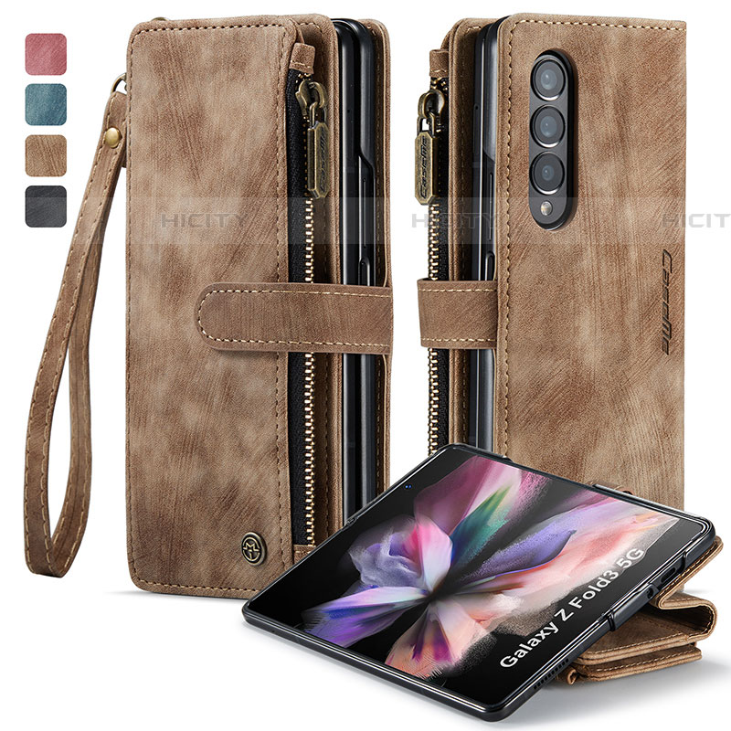 Custodia Portafoglio In Pelle Cover con Supporto C05S per Samsung Galaxy Z Fold4 5G Marrone