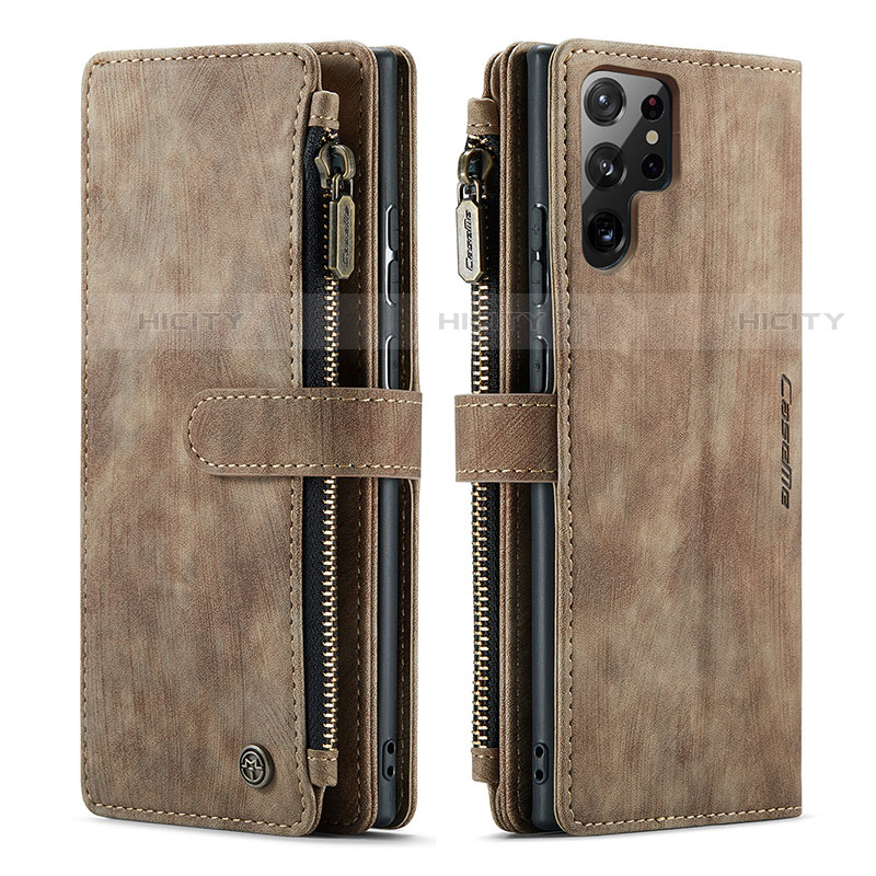 Custodia Portafoglio In Pelle Cover con Supporto C06S per Samsung Galaxy S21 Ultra 5G Marrone