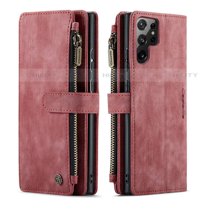 Custodia Portafoglio In Pelle Cover con Supporto C06S per Samsung Galaxy S21 Ultra 5G Rosso