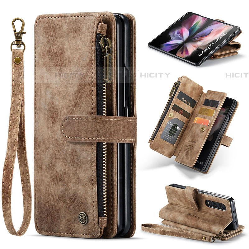 Custodia Portafoglio In Pelle Cover con Supporto CS1 per Samsung Galaxy Z Fold4 5G Marrone