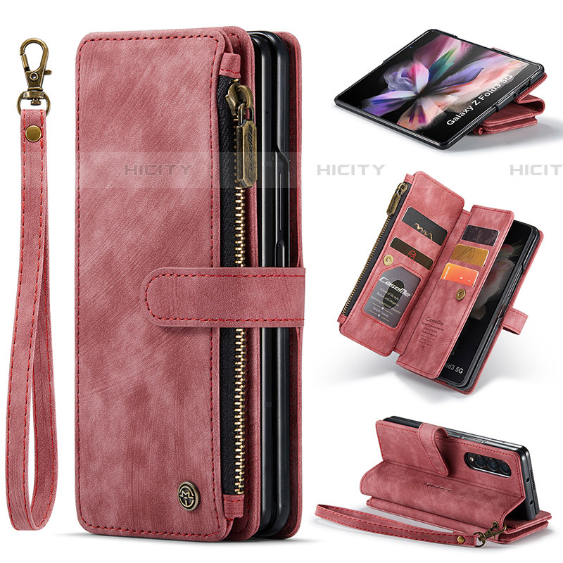 Custodia Portafoglio In Pelle Cover con Supporto CS1 per Samsung Galaxy Z Fold4 5G Rosso