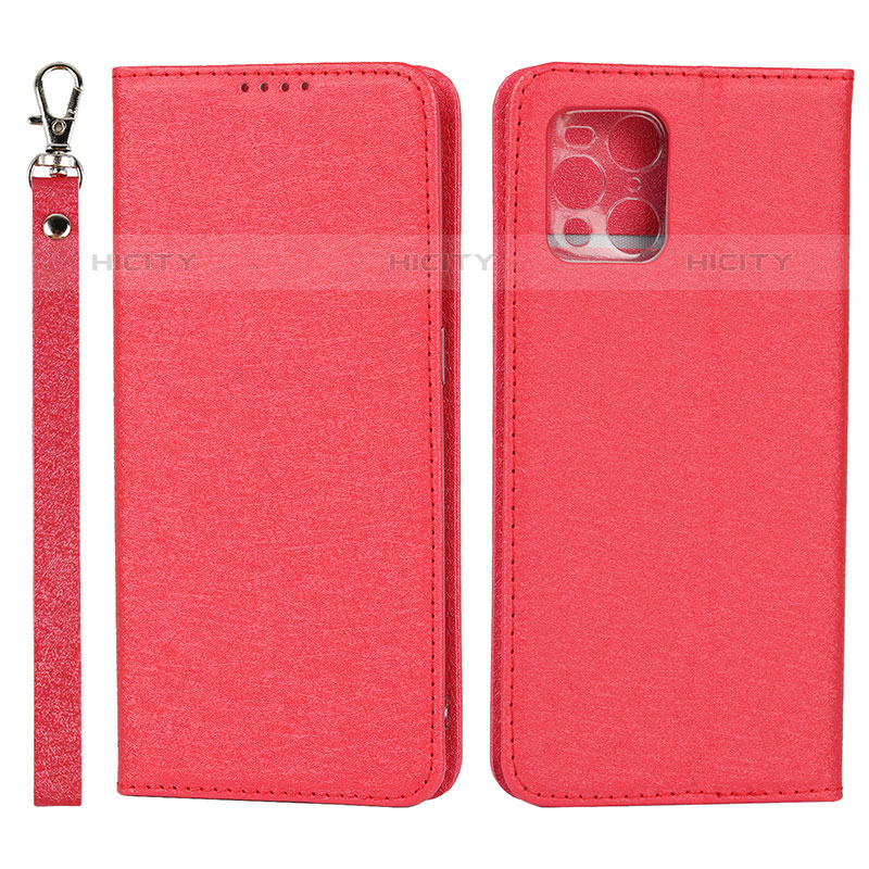 Custodia Portafoglio In Pelle Cover con Supporto D01T per Oppo Find X3 Pro 5G Rosso