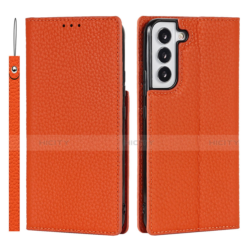 Custodia Portafoglio In Pelle Cover con Supporto D01T per Samsung Galaxy S21 5G Arancione