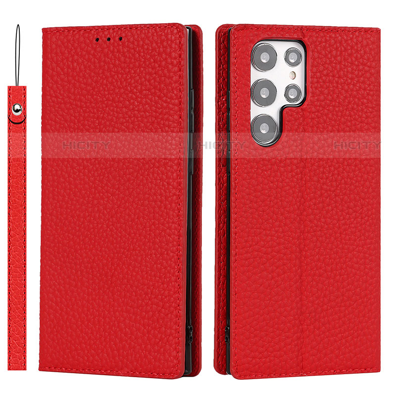 Custodia Portafoglio In Pelle Cover con Supporto D01T per Samsung Galaxy S22 Ultra 5G Rosso