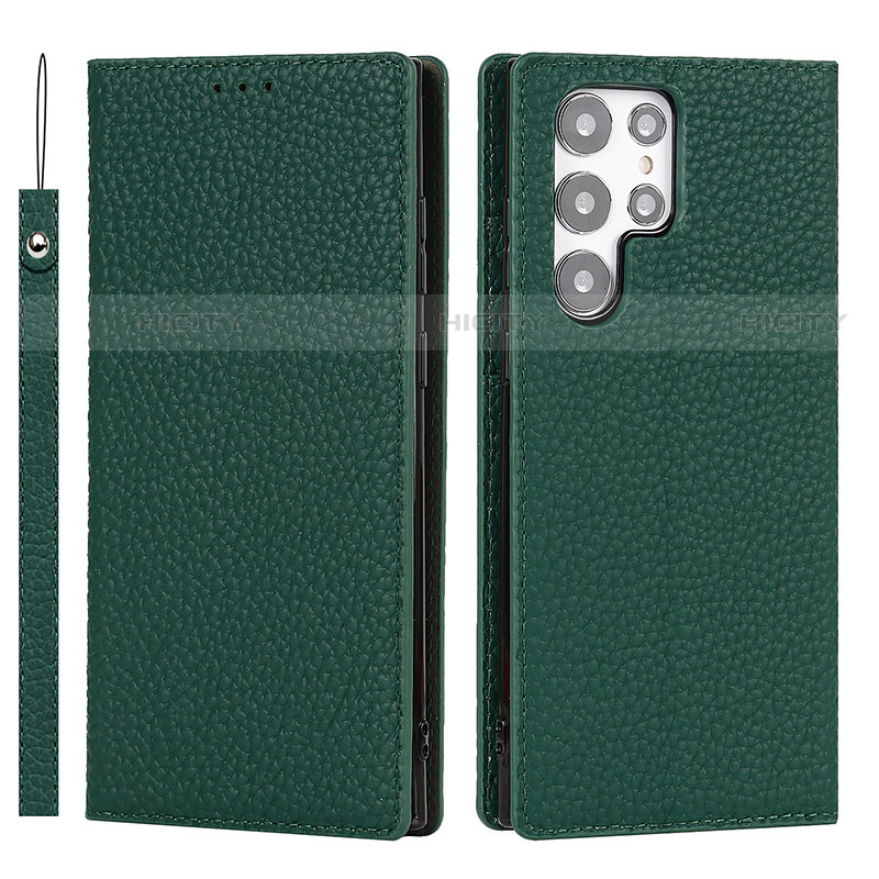 Custodia Portafoglio In Pelle Cover con Supporto D01T per Samsung Galaxy S22 Ultra 5G Verde