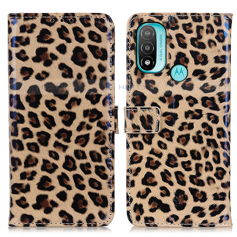 Custodia Portafoglio In Pelle Cover con Supporto D01Y per Motorola Moto E30 Marrone