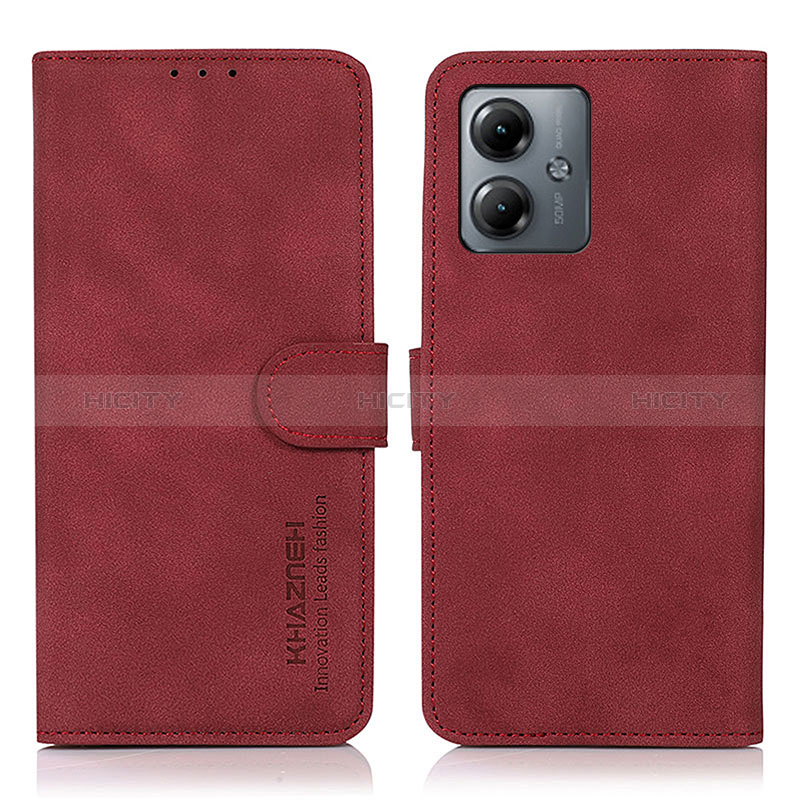 Custodia Portafoglio In Pelle Cover con Supporto D01Y per Motorola Moto G14 Rosso