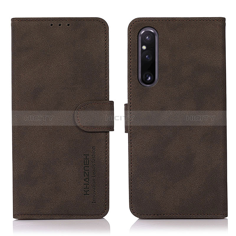 Custodia Portafoglio In Pelle Cover con Supporto D01Y per Sony Xperia 1 V Marrone