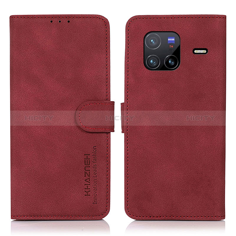 Custodia Portafoglio In Pelle Cover con Supporto D01Y per Vivo X80 5G Rosso