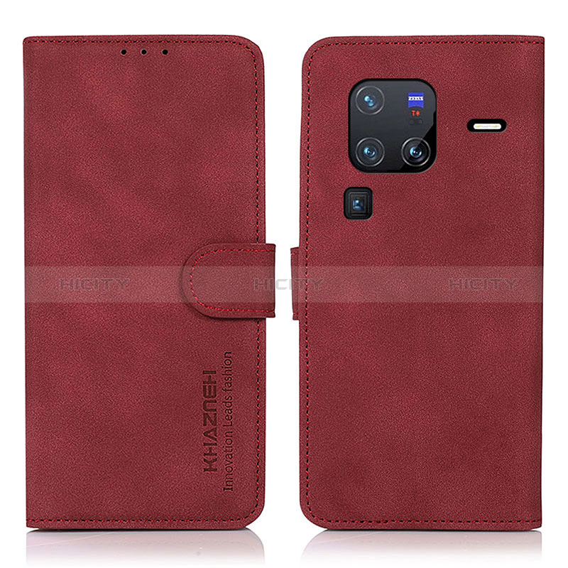 Custodia Portafoglio In Pelle Cover con Supporto D01Y per Vivo X80 Pro 5G Rosso