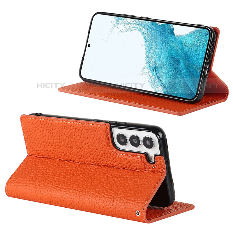 Custodia Portafoglio In Pelle Cover con Supporto D02T per Samsung Galaxy S21 Plus 5G Arancione