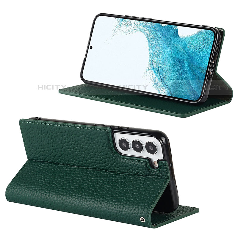 Custodia Portafoglio In Pelle Cover con Supporto D02T per Samsung Galaxy S22 5G Verde