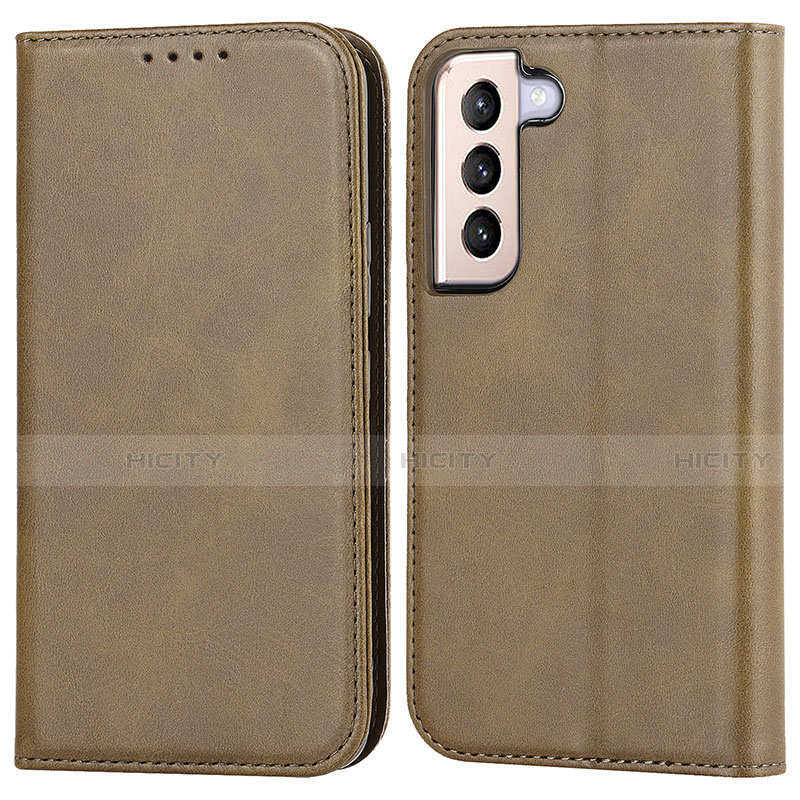 Custodia Portafoglio In Pelle Cover con Supporto D03T per Samsung Galaxy S21 5G Khaki