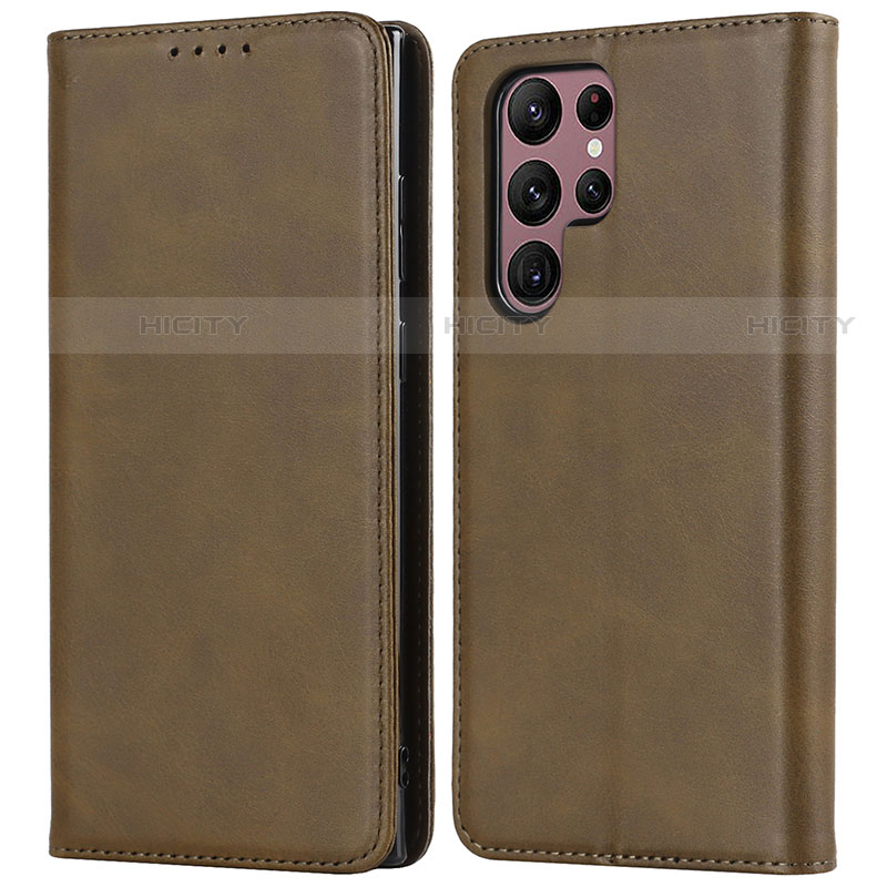 Custodia Portafoglio In Pelle Cover con Supporto D03T per Samsung Galaxy S21 Ultra 5G Khaki