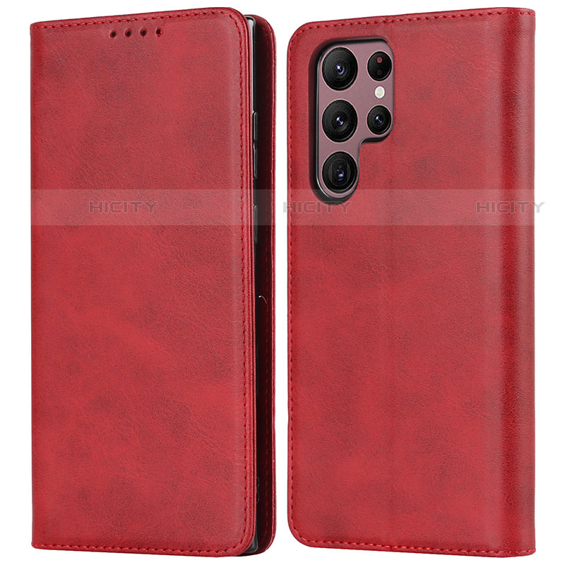 Custodia Portafoglio In Pelle Cover con Supporto D03T per Samsung Galaxy S22 Ultra 5G Rosso