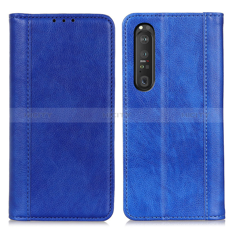 Custodia Portafoglio In Pelle Cover con Supporto D03Y per Sony Xperia 1 III Blu