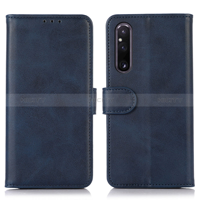 Custodia Portafoglio In Pelle Cover con Supporto D03Y per Sony Xperia 1 V Blu