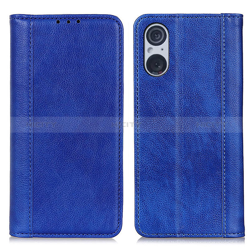 Custodia Portafoglio In Pelle Cover con Supporto D03Y per Sony Xperia 5 V Blu