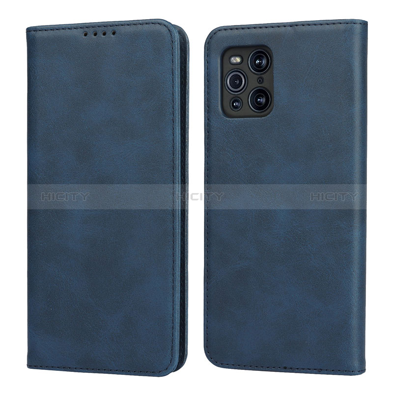 Custodia Portafoglio In Pelle Cover con Supporto D04T per Oppo Find X3 5G Blu