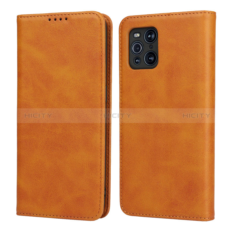 Custodia Portafoglio In Pelle Cover con Supporto D04T per Oppo Find X3 5G Marrone Chiaro