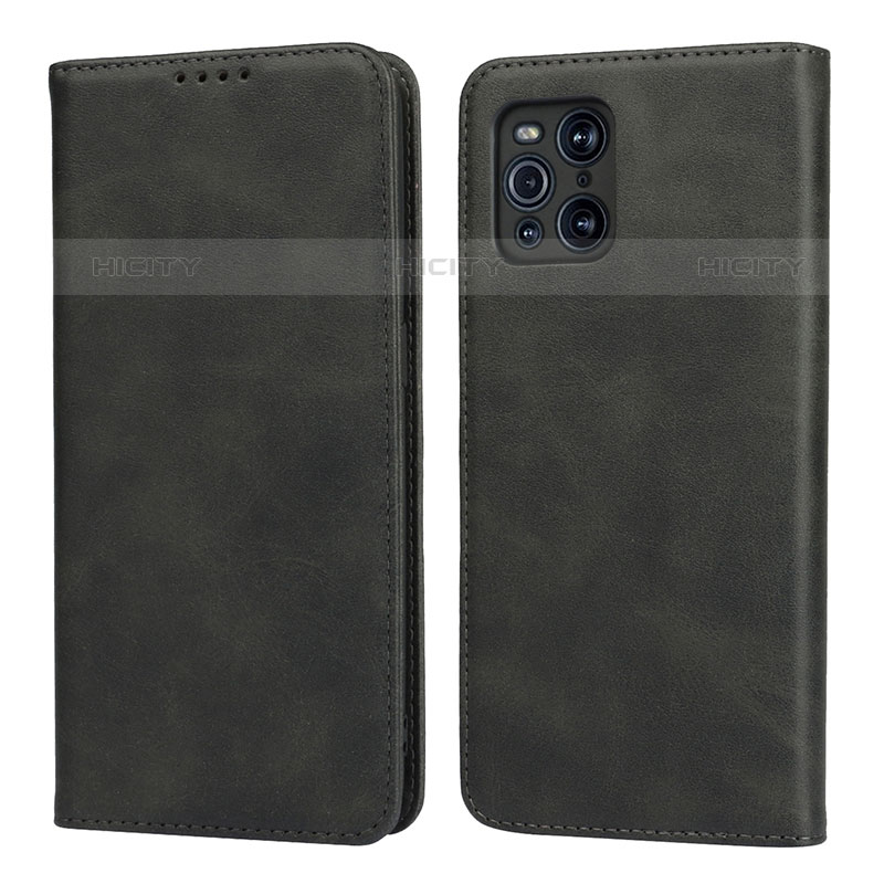 Custodia Portafoglio In Pelle Cover con Supporto D04T per Oppo Find X3 Pro 5G Nero