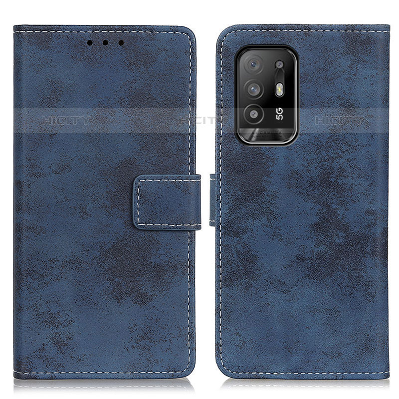 Custodia Portafoglio In Pelle Cover con Supporto D05Y per Oppo F19 Pro+ Plus 5G Blu