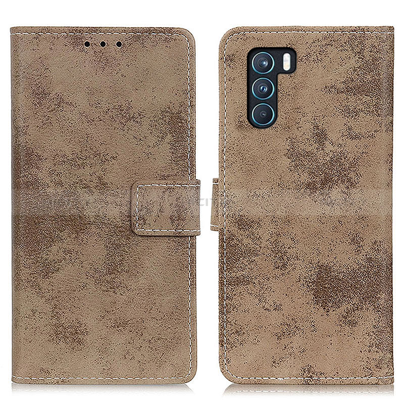 Custodia Portafoglio In Pelle Cover con Supporto D05Y per Oppo K9 Pro 5G Khaki