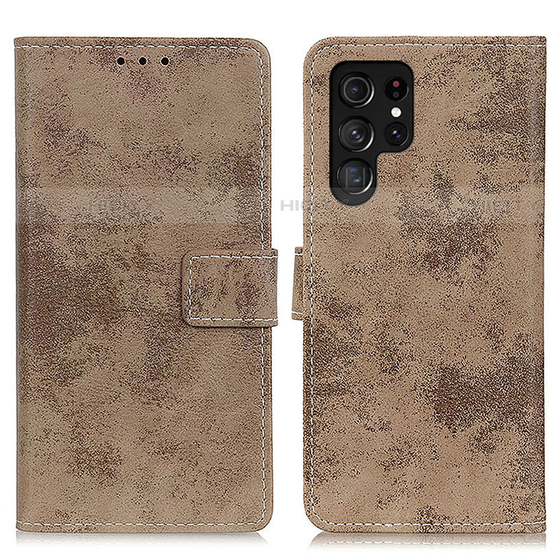 Custodia Portafoglio In Pelle Cover con Supporto D05Y per Samsung Galaxy S21 Ultra 5G Khaki