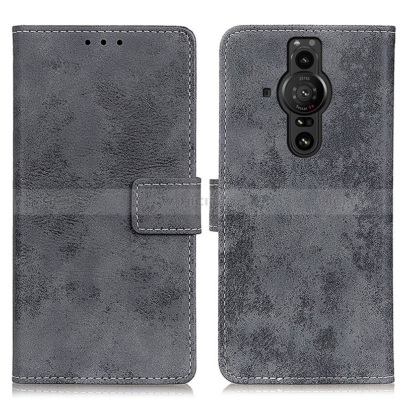 Custodia Portafoglio In Pelle Cover con Supporto D05Y per Sony Xperia PRO-I Grigio