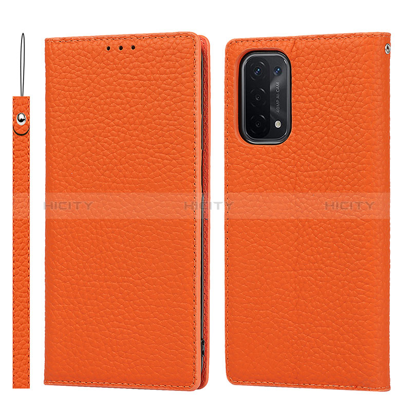 Custodia Portafoglio In Pelle Cover con Supporto D06T per Oppo A74 5G Arancione