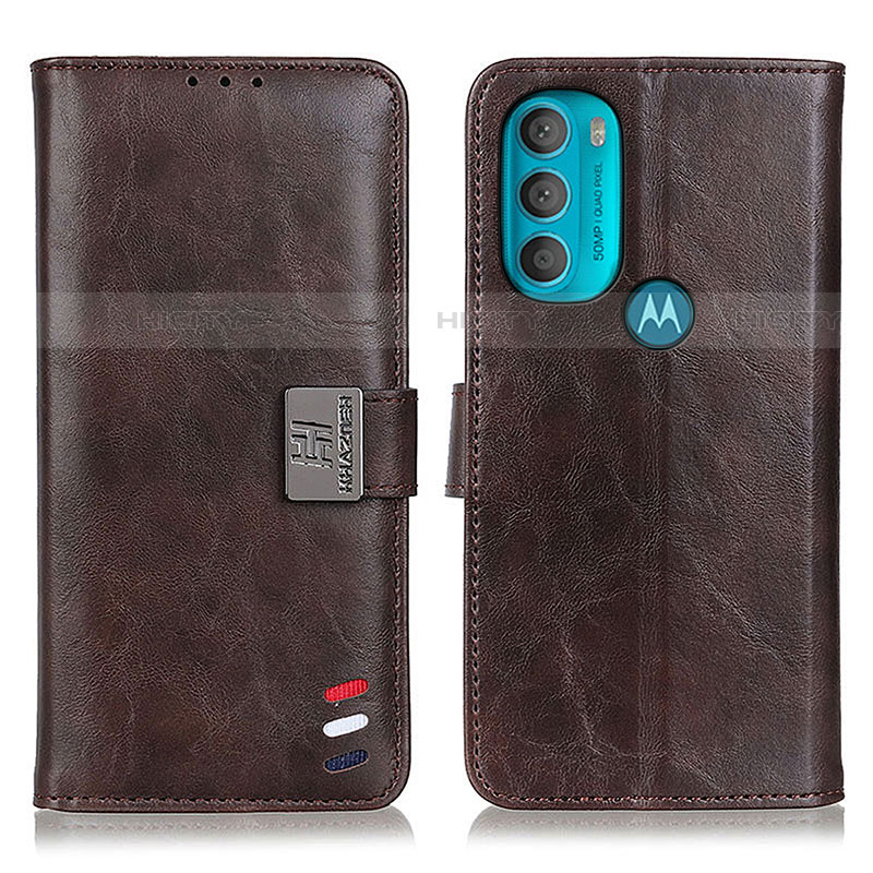 Custodia Portafoglio In Pelle Cover con Supporto D06Y per Motorola Moto G71 5G Marrone