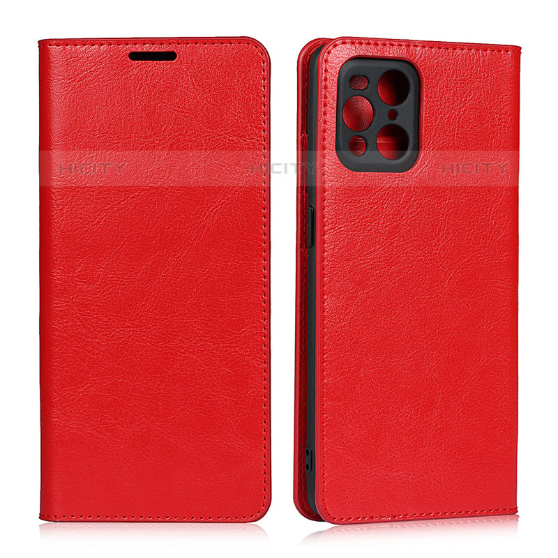 Custodia Portafoglio In Pelle Cover con Supporto D07T per Oppo Find X3 Pro 5G Rosso