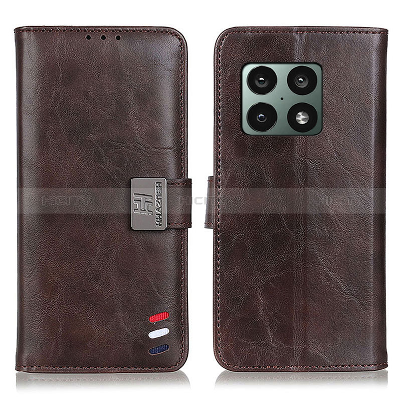 Custodia Portafoglio In Pelle Cover con Supporto D07Y per OnePlus 10 Pro 5G Marrone