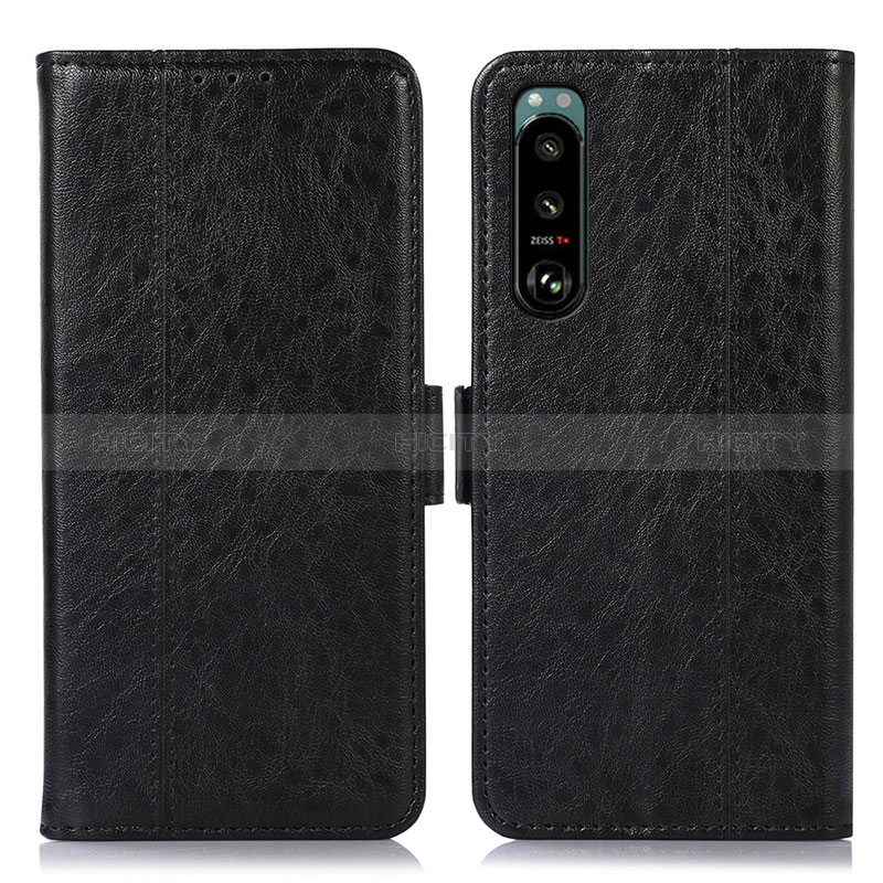 Custodia Portafoglio In Pelle Cover con Supporto D08Y per Sony Xperia 5 III Nero