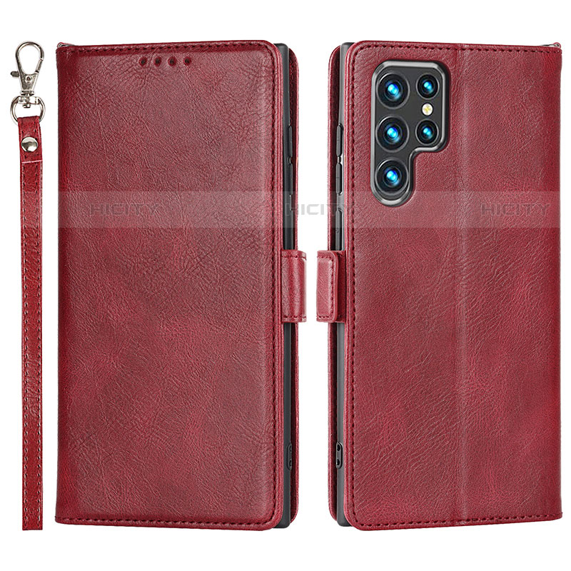 Custodia Portafoglio In Pelle Cover con Supporto D09T per Samsung Galaxy S23 Ultra 5G Rosso