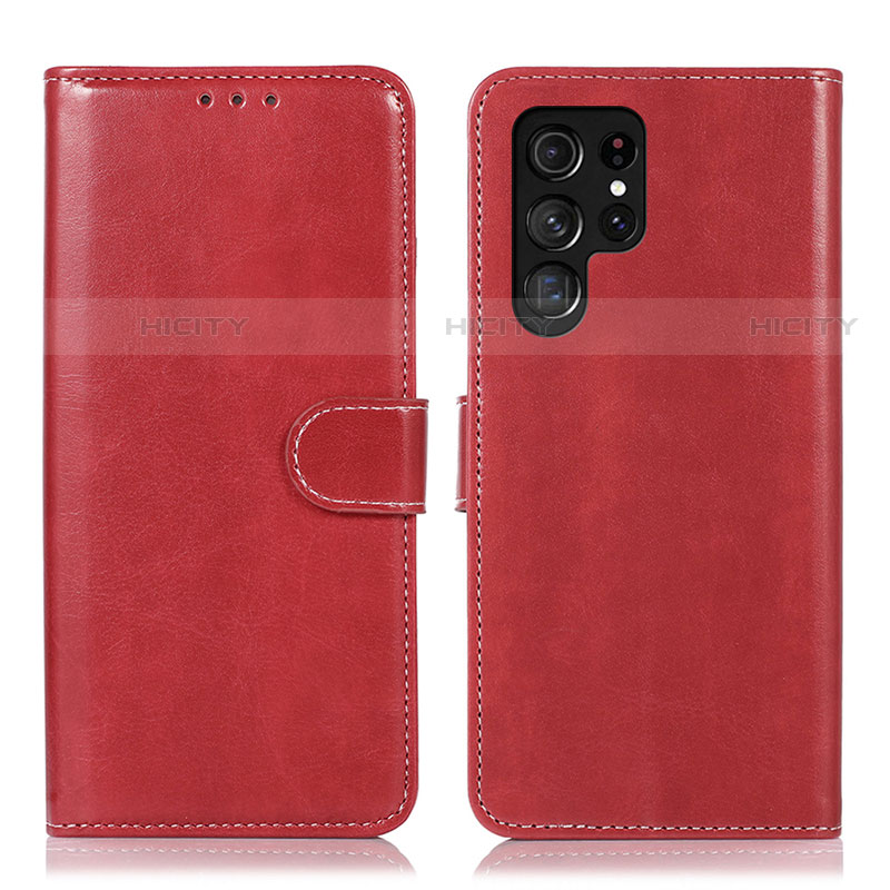 Custodia Portafoglio In Pelle Cover con Supporto D10Y per Samsung Galaxy S22 Ultra 5G Rosso