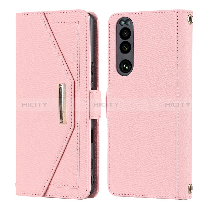 Custodia Portafoglio In Pelle Cover con Supporto DT1 per Sony Xperia 5 III Rosa