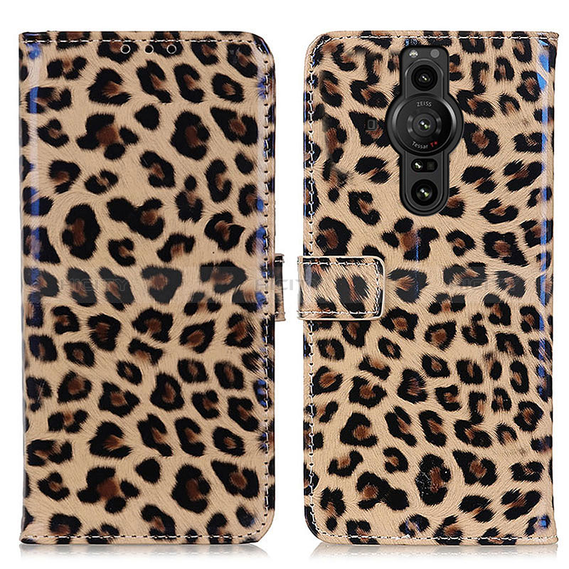 Custodia Portafoglio In Pelle Cover con Supporto DY01 per Sony Xperia PRO-I Marrone