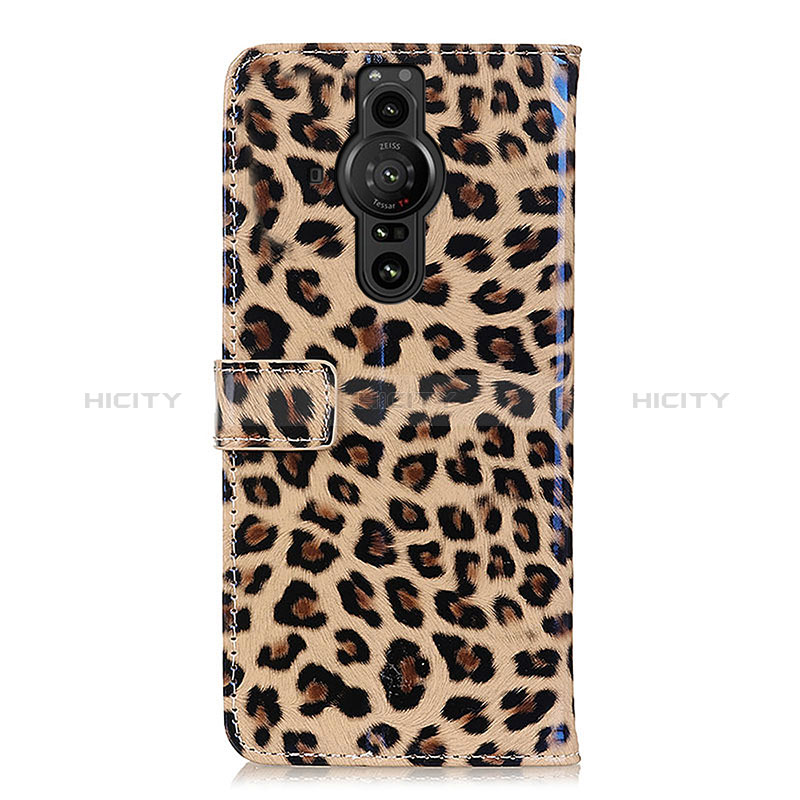 Custodia Portafoglio In Pelle Cover con Supporto DY01 per Sony Xperia PRO-I Marrone