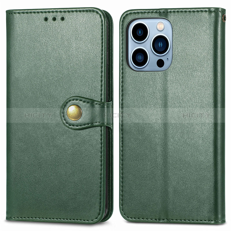 Custodia Portafoglio In Pelle Cover con Supporto F01 per Apple iPhone 14 Pro Verde